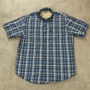 Vintage GH Bass Shirt Mens Large Blue Plaid Button Up Pocket Outdoor